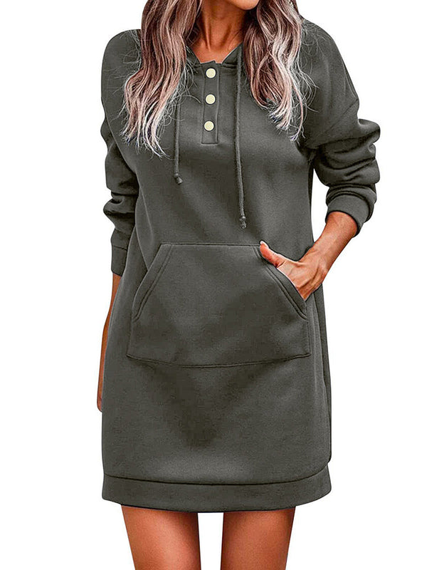 Amsoin Solid Knitted Hooded Sweatshirt Mini Dress