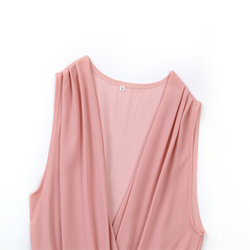 Amsoin V-Neck Pleated Sleeveless Dress
