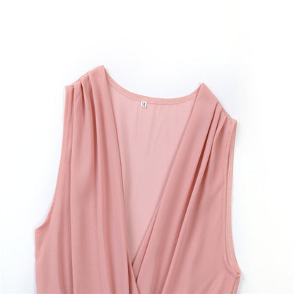 Amsoin V-Neck Pleated Sleeveless Dress