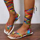 Amsoin Colorful Lace-up Flat Sandals