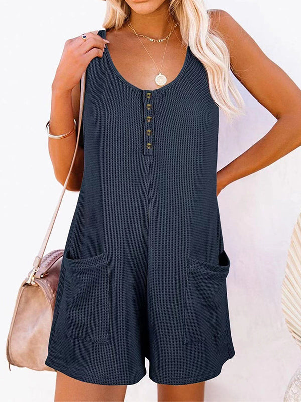 Jumpsuits - Splicing Sleeveless Loose Casual Button Jumpsuit - MsDressly