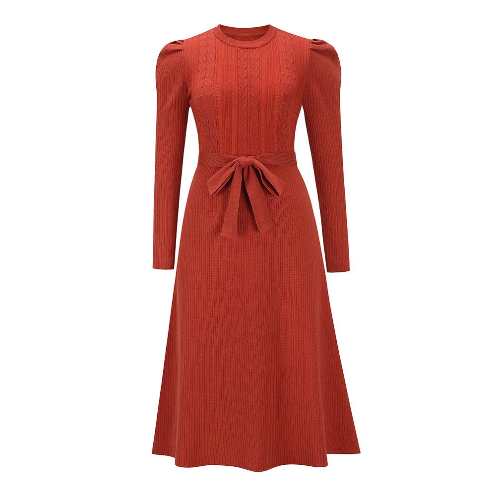 Amsoin Bubble Sleeve Belt Knit Dress