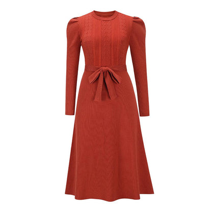 Amsoin Bubble Sleeve Belt Knit Dress