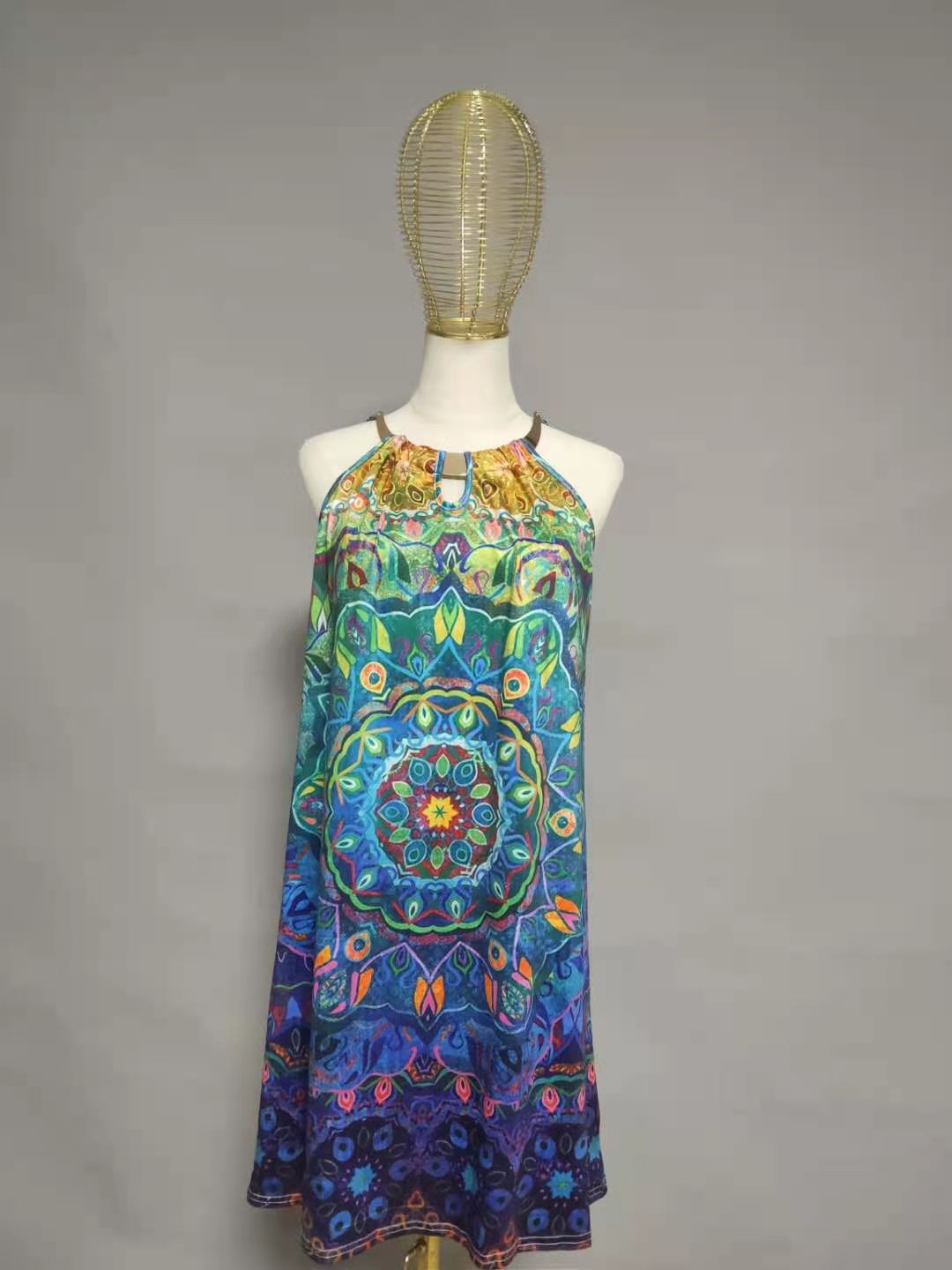 Amsoin Metal Hanging Neck Sleeveless Dress