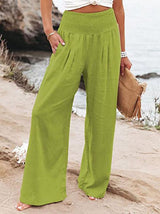 Amsoin Pocket Elastic Waist Wide Leg Pants(10 Colors)