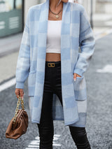 Loose Check Colorblock Knit Fashion Coat