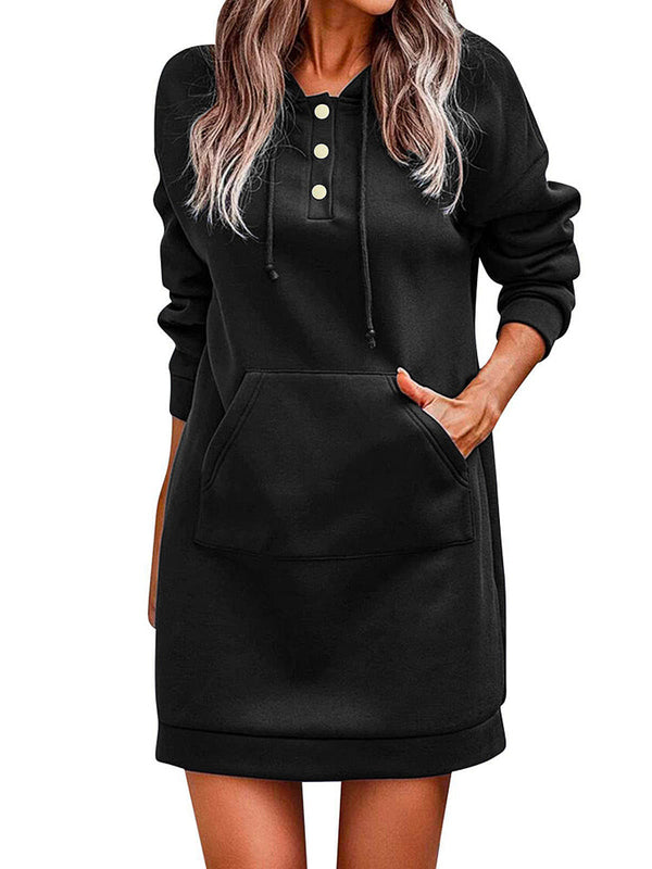 Amsoin Solid Knitted Hooded Sweatshirt Mini Dress