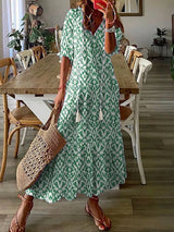 Amsoin Boho V Neck Floral Maxi Dress