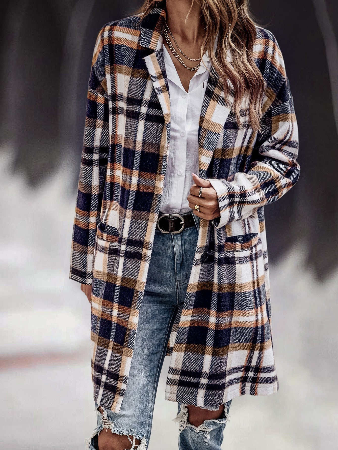 Amsoin Lapel Single Breasted Pocket Coats