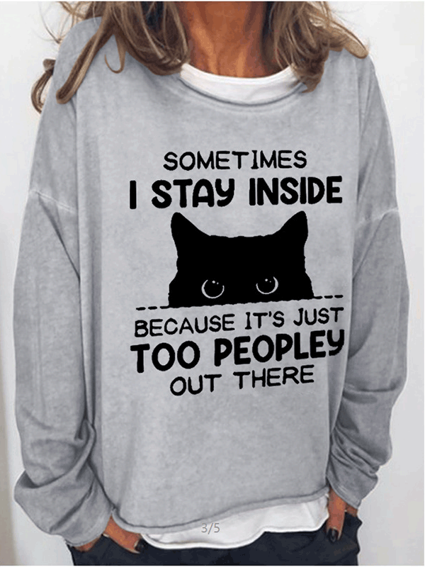 Amsoin Cat Pattern Crew Neck Long Sleeve T-Shirt