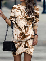 Amsoin Turtleneck Long Sleeve Print Dress