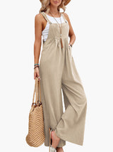 Amsoin Solid Pocket Wide Leg Casual Jumpsuit