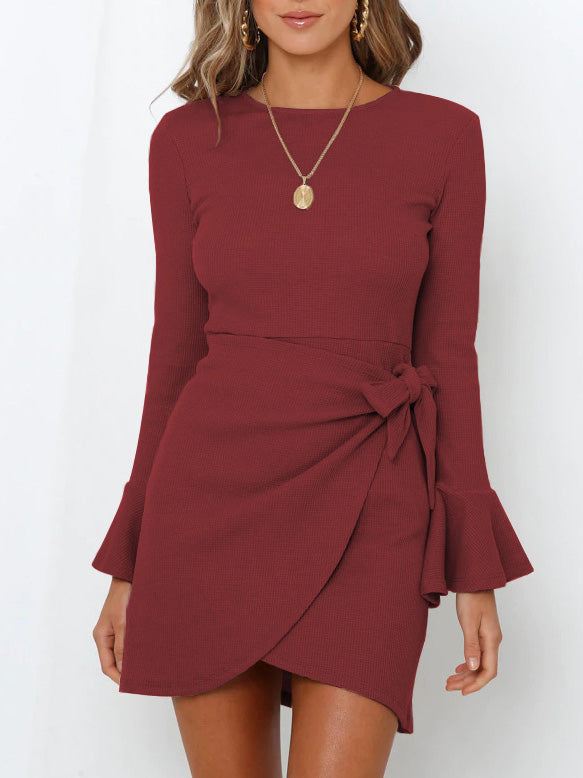 Amsoin Ruffled Long Sleeve Slim Fit Mini Dress