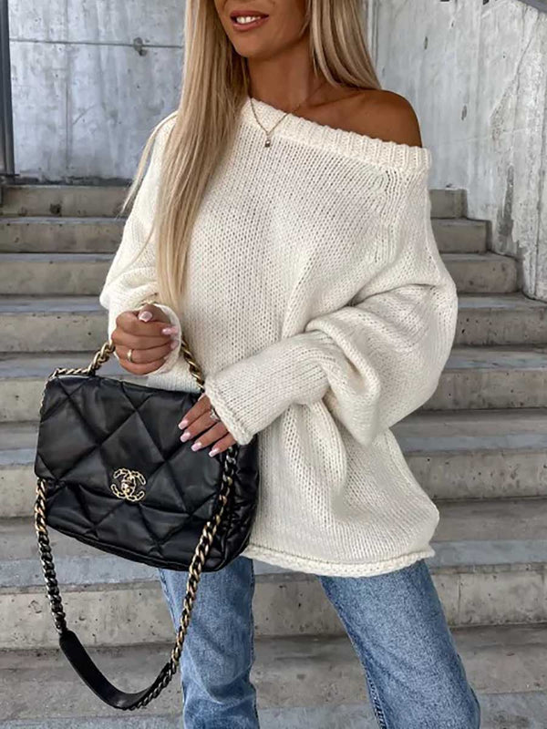 Crew neck pullover knit sweater