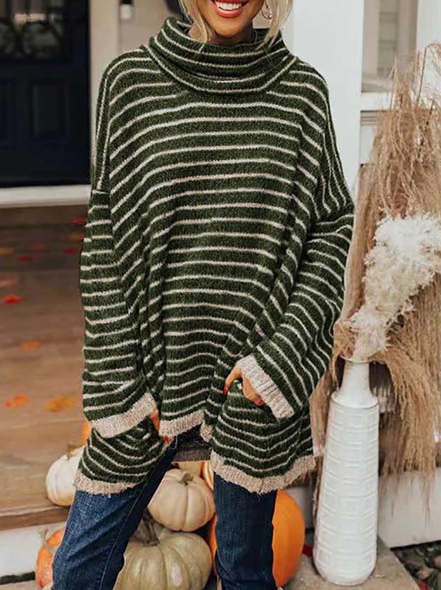 Loose Pullover Striped Sweater Knit Sweater