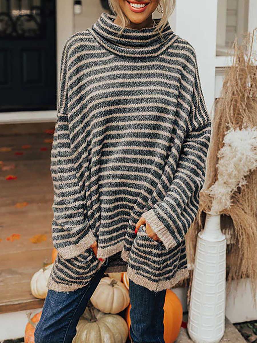 Loose Pullover Striped Sweater Knit Sweater