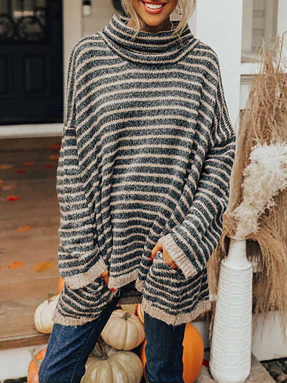 Loose Pullover Striped Sweater Knit Sweater
