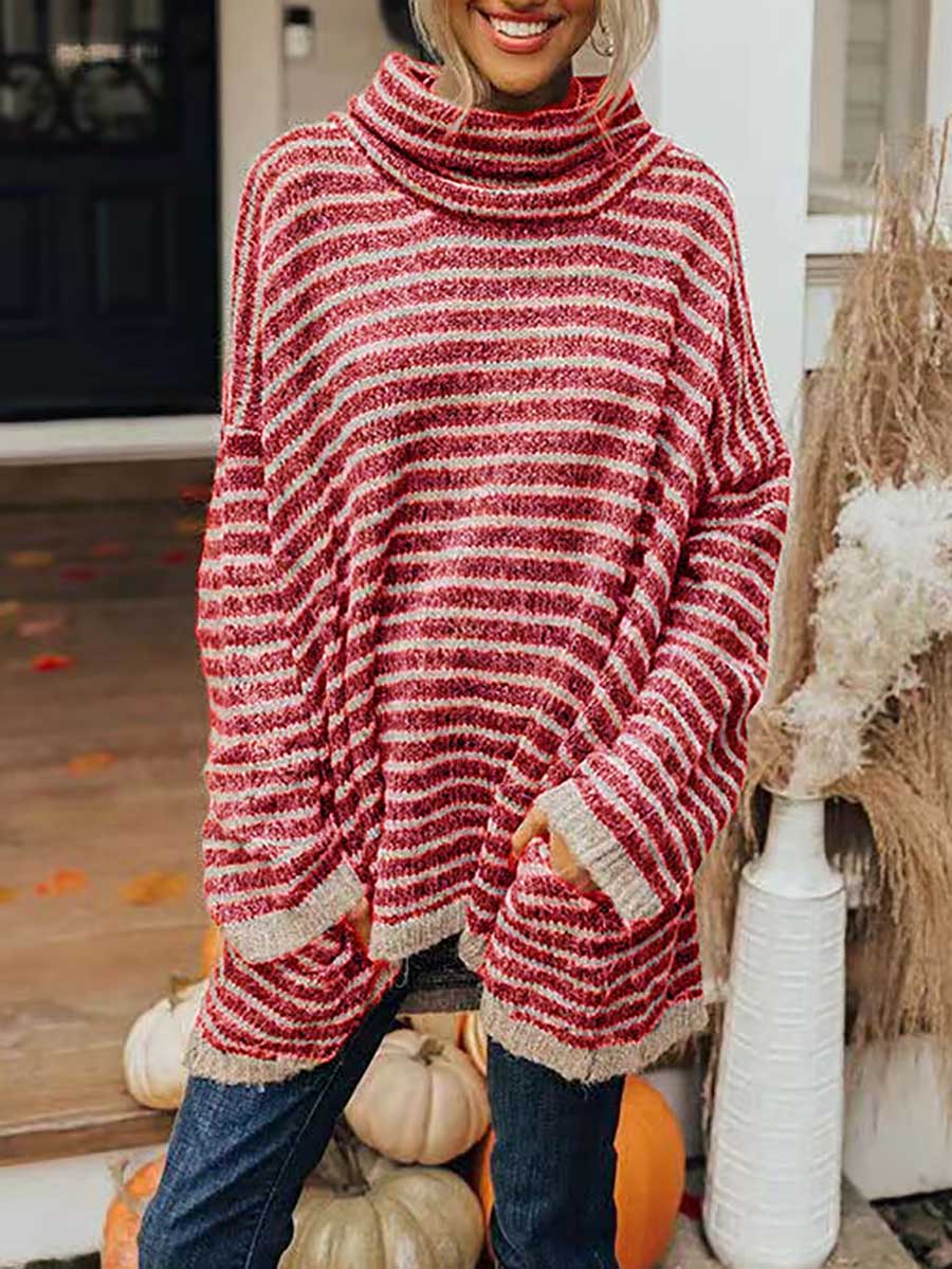 Loose Pullover Striped Sweater Knit Sweater
