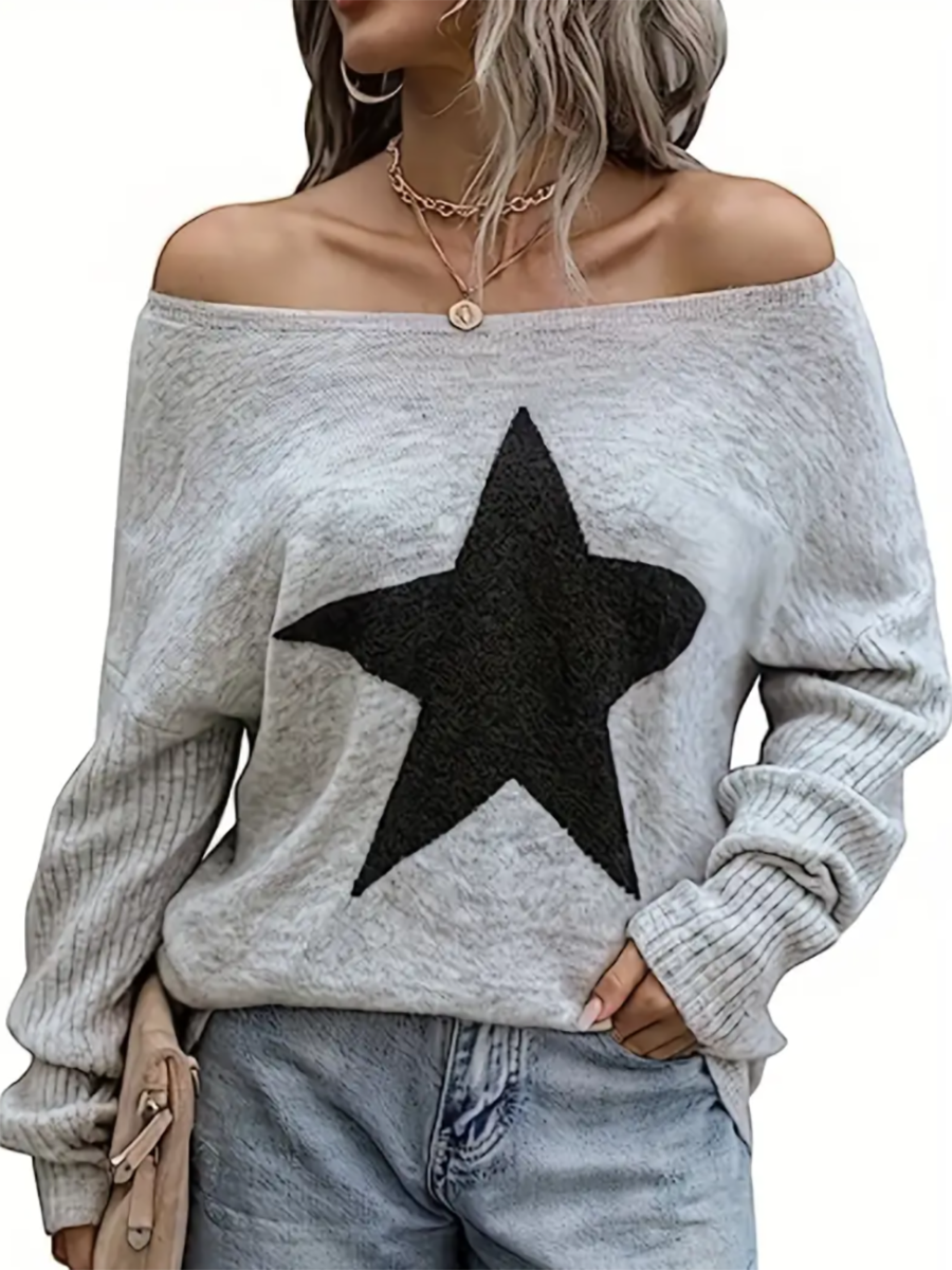 Star Pattern Crew Neck Pullover Sweater