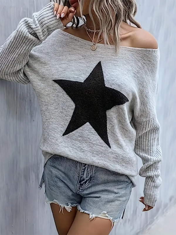 Star Pattern Crew Neck Pullover Sweater