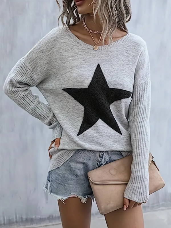 Star Pattern Crew Neck Pullover Sweater