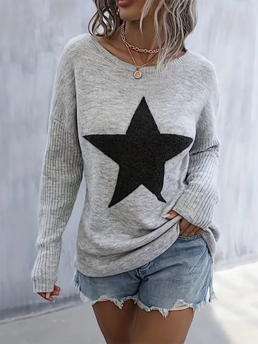 Star Pattern Crew Neck Pullover Sweater