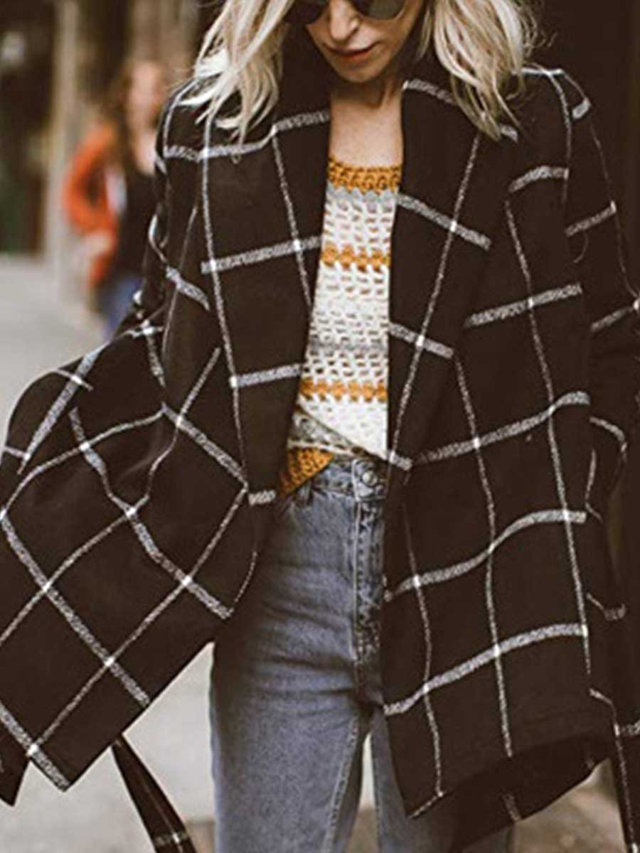 Amsoin Fashion Loose Check Coat