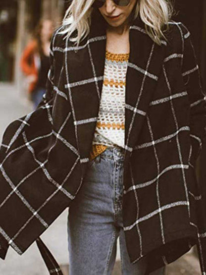 Amsoin Fashion Loose Check Coat
