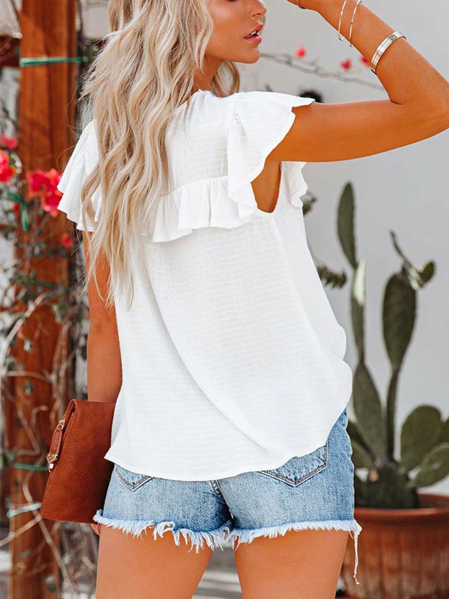 Amsoin Ruffle sleeve T-shirt