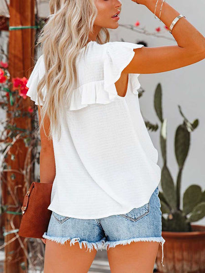 Amsoin Ruffle sleeve T-shirt