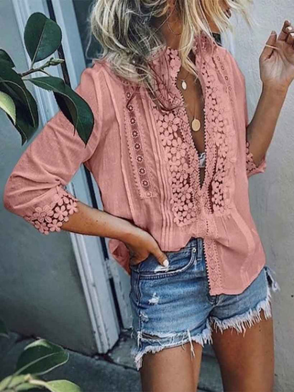 Amsoin Sexy Lace Casual Shirt