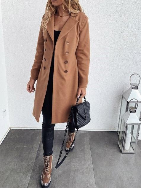 Amsoin Long Sleeve Double Breasted Coat