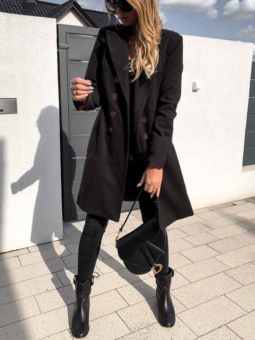 Amsoin Long Sleeve Double Breasted Coat