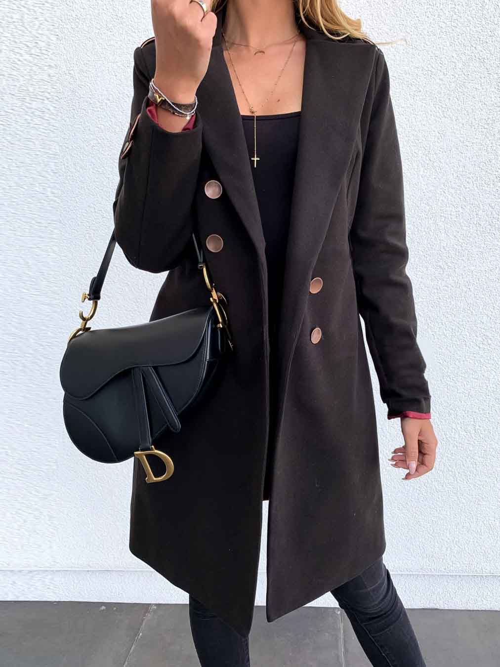 Amsoin Long Sleeve Double Breasted Coat