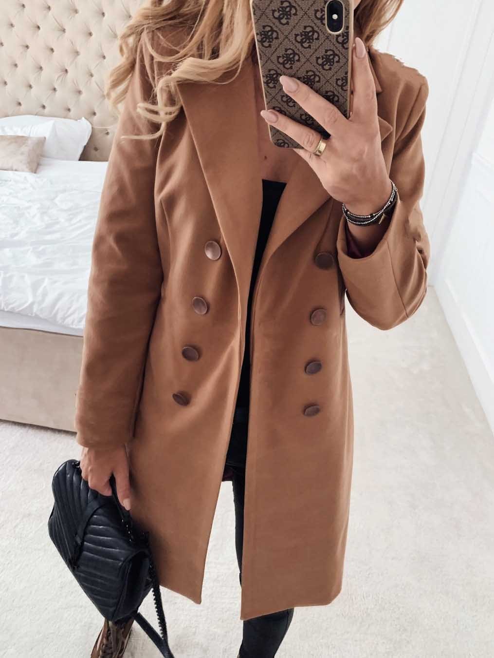 Amsoin Long Sleeve Double Breasted Coat