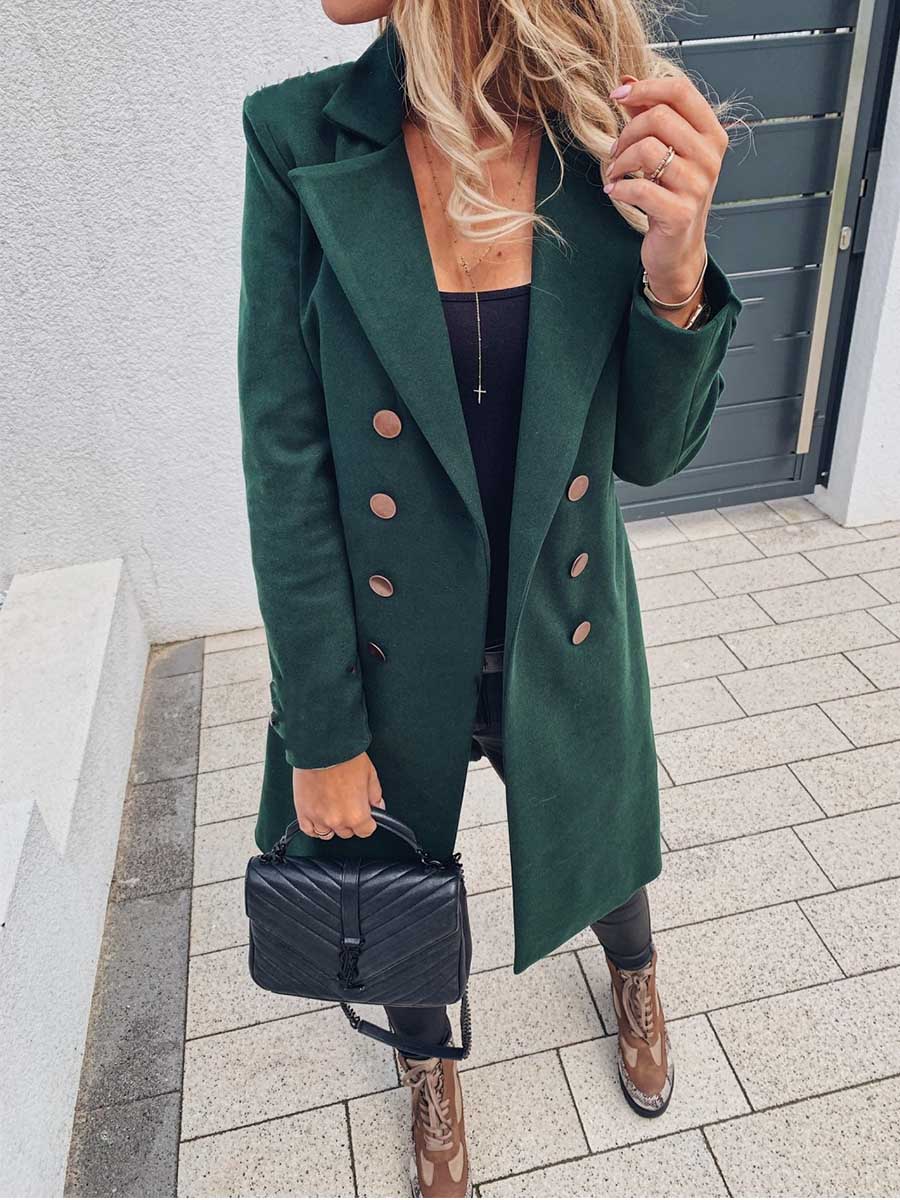 Amsoin Long Sleeve Double Breasted Coat