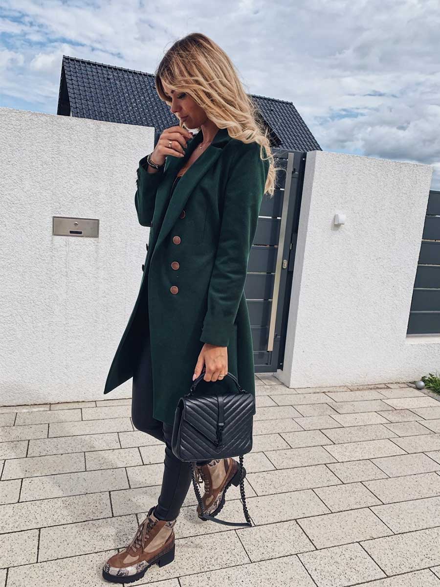 Amsoin Long Sleeve Double Breasted Coat