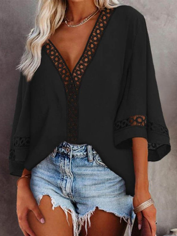 Amsoin  Lace V-neck Shirt