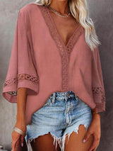 Amsoin  Lace V-neck Shirt