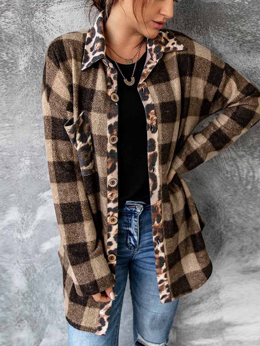 Amsoin Contrast Plaid Shirt