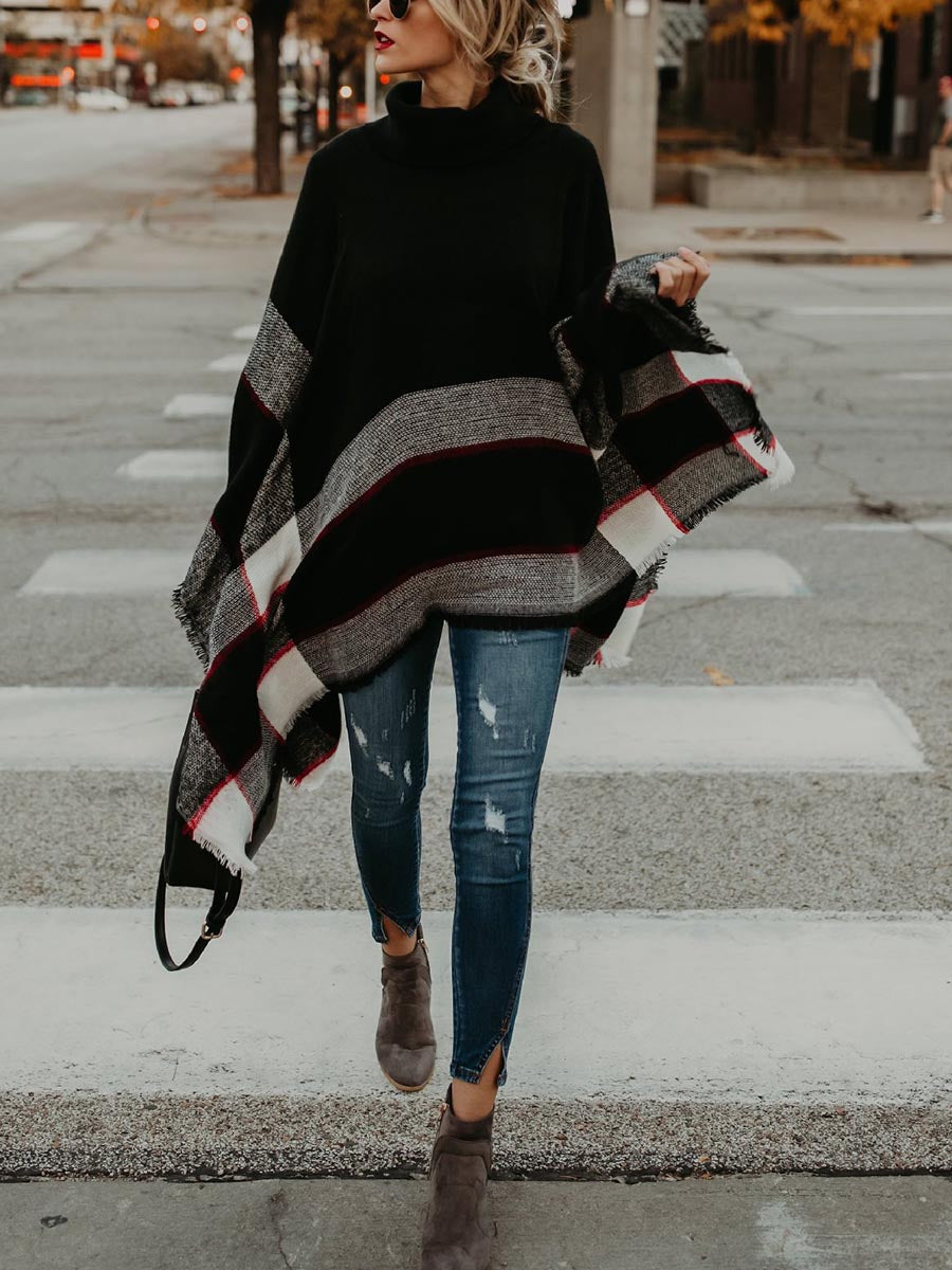 Amsoin Cape Knit Turtleneck Sweater