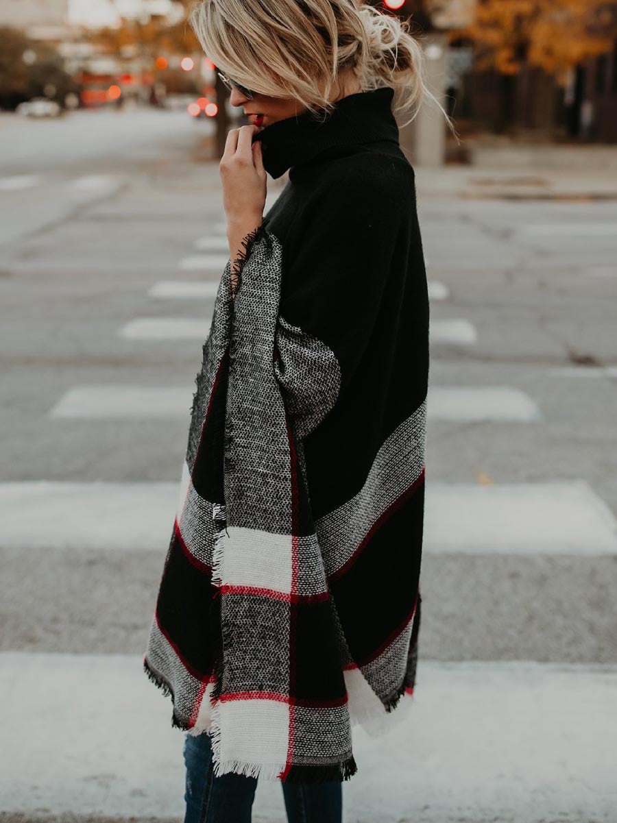 Amsoin Cape Knit Turtleneck Sweater