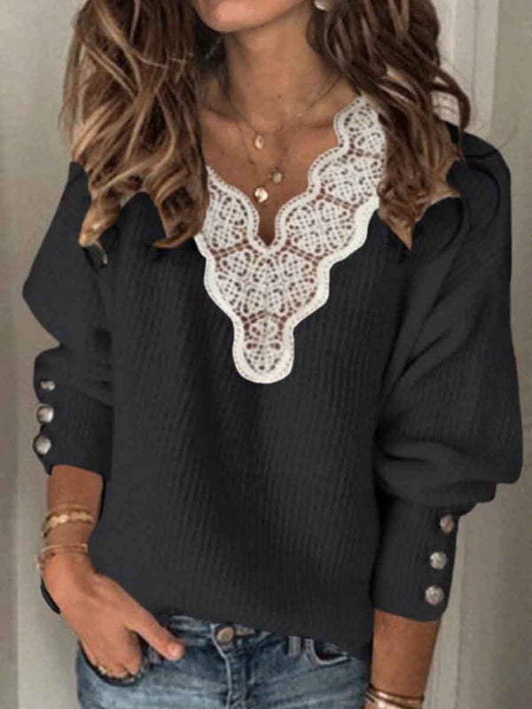 Amsoin Lace Collar Sweater