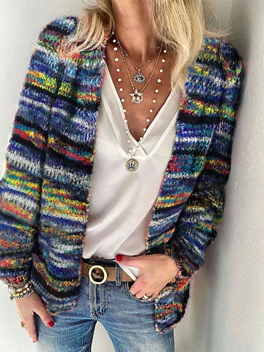 Amsoin Loose Colorful Knit Cardigan