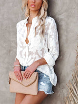 Amsoin Chiffon Jacquard Buttoned Shirt