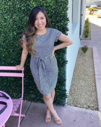 Amsoin Striped Knot Design Midi Dress