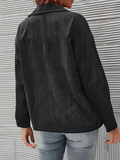 Jackets - Solid Corduroy Lapel Button Long Sleeve Jacket - MsDressly