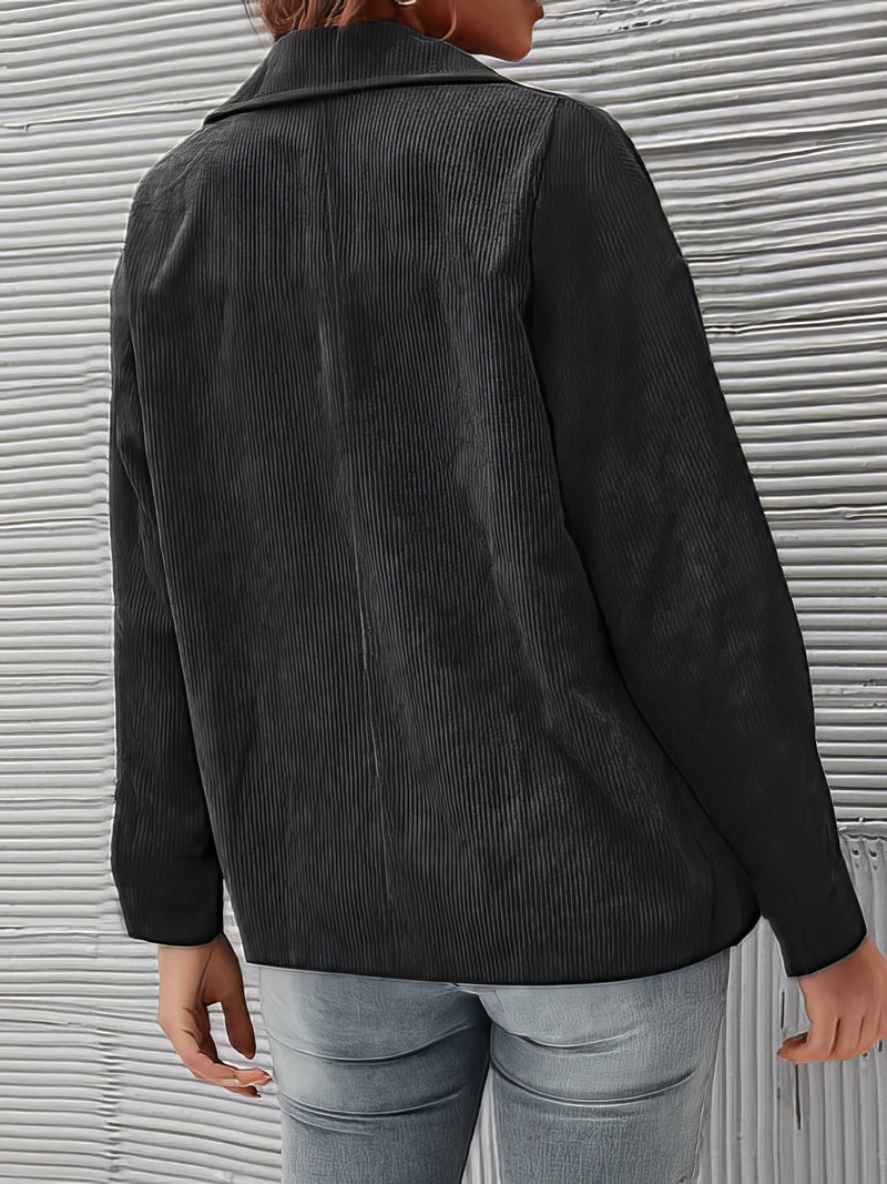Jackets - Solid Corduroy Lapel Button Long Sleeve Jacket - MsDressly