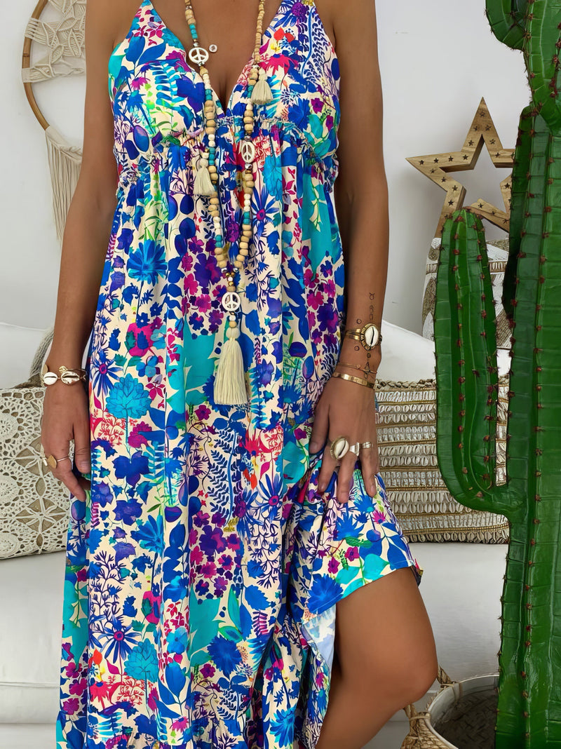 Maxi Dresses - Printed Sling V-Neck Maxi Dress - MsDressly