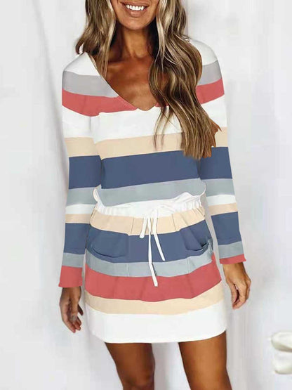 Amsoin Tie Print Long-Sleeved Dress